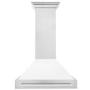 ZLINE 36 in. Satin Stainless Steel Wall Mount Range Hood with White Matte Shell and Stainless Steel Handle (8654SNX-WM-36) front.