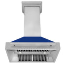 ZLINE 36 in. Stainless Steel Range Hood with Blue Gloss Shell and Stainless Steel Handle (8654STX-BG-36) front, under.