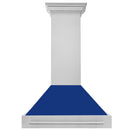 ZLINE 36 in. Stainless Steel Range Hood with Blue Gloss Shell and Stainless Steel Handle (8654STX-BG-36) front.