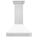 ZLINE 36 in. Stainless Steel Range Hood with White Matte Shell and Stainless Steel Handle (8654STX-WM-36) front.