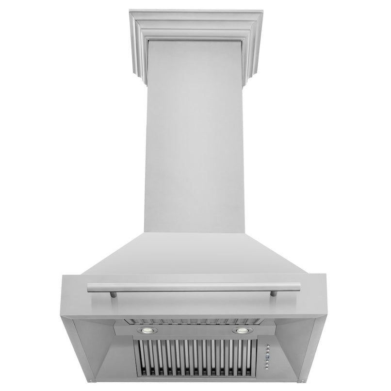 ZLINE 30 in. Stainless Steel Range Hood with Stainless Steel Handle (8654STX-30) front, under.
