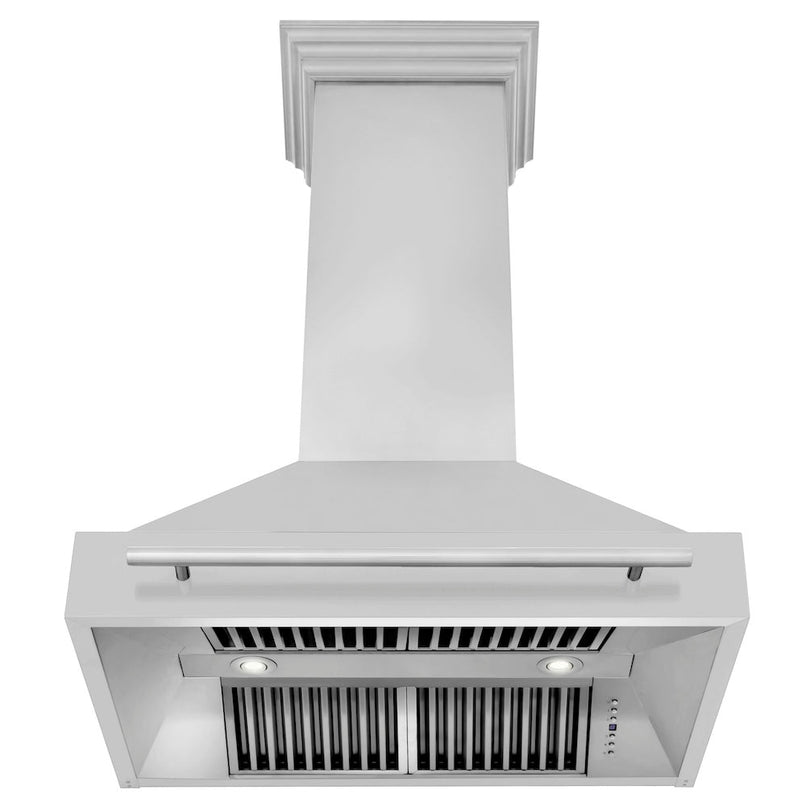 ZLINE 36 in. Stainless Steel Range Hood with Stainless Steel Handle (8654STX-36) front, under.