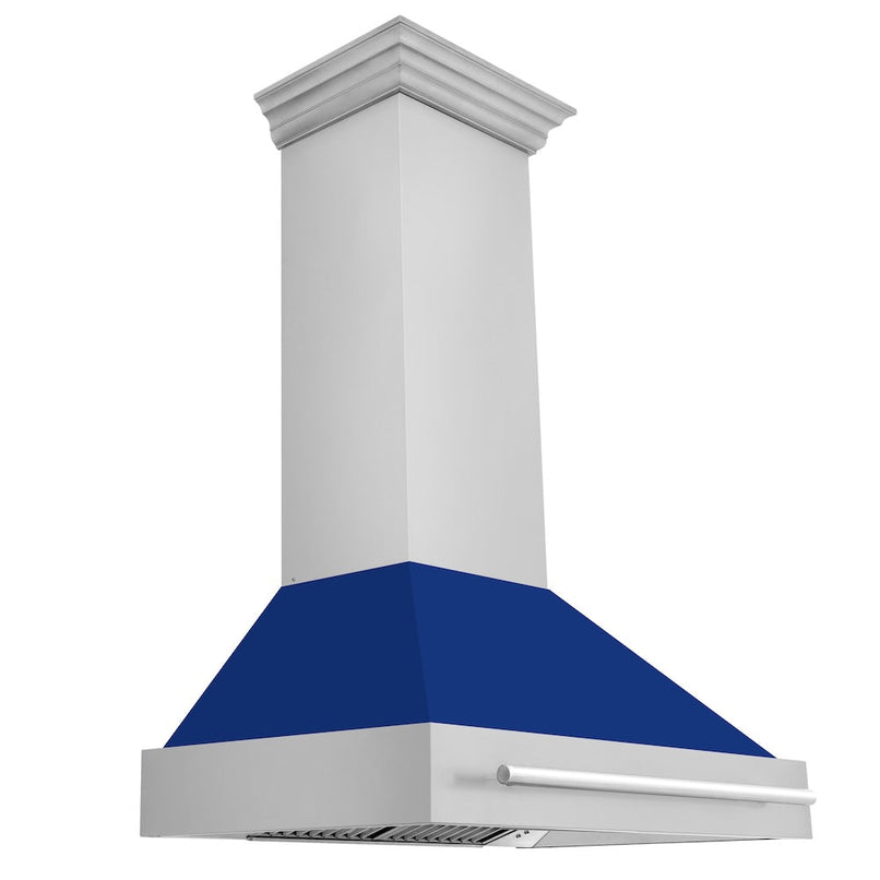 ZLINE 36 in. Stainless Steel Range Hood with Blue Gloss Shell and Stainless Steel Handle (8654STX-BG-36)