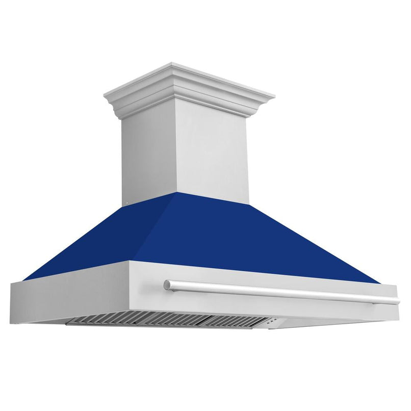 ZLINE 48 in. Stainless Steel Range Hood with Blue Matte Shell and Stainless Steel Handle (8654STX-BM-48)