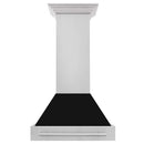 ZLINE 30 in. Stainless Steel Range Hood with Black Matte Shell and Stainless Steel Handle (8654STX-BLM-30) front.