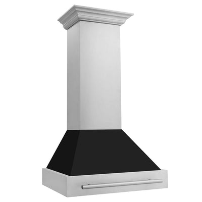 ZLINE 30 in. Stainless Steel Range Hood with Black Matte Shell and Stainless Steel Handle (8654STX-BLM-30) side.
