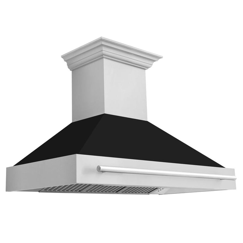 ZLINE 48 in. Stainless Steel Range Hood with Black Matte Shell and Stainless Steel Handle (8654STX-BLM-48)