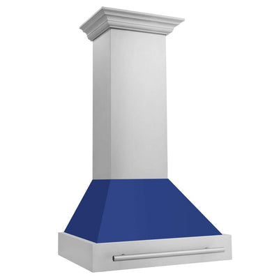 ZLINE 30 in. Stainless Steel Range Hood with Blue Matte Shell and Stainless Steel Handle (8654STX-BM-30) side.