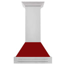 ZLINE 30 in. Stainless Steel Range Hood with Red Gloss Shell and Stainless Steel Handle (8654STX-RG-30) front.