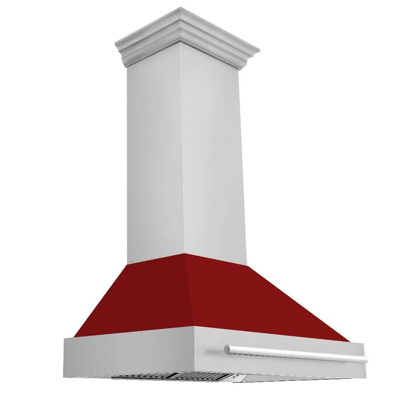 ZLINE 36 in. Stainless Steel Range Hood with Red Gloss Shell and Stainless Steel Handle (8654STX-RG-36)