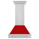 ZLINE 30 in. Stainless Steel Range Hood with Red Matte Shell and Stainless Steel Handle (8654STX-RM-30) front.