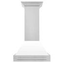 ZLINE 30 in. Stainless Steel Range Hood with White Matte Shell and Stainless Steel Handle (8654STX-WM-30) front.
