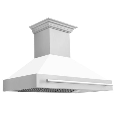 ZLINE 48 in. Stainless Steel Range Hood with White Matte Shell and Stainless Steel Handle (8654STX-WM-48)