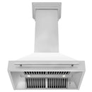ZLINE 36 in. Stainless Steel Range Hood with White Matte Shell and Stainless Steel Handle (8654STX-WM-36) front, under.