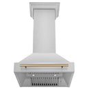 ZLINE Autograph Edition 30 in. Stainless Steel Range Hood with Stainless Steel Shell and Champagne Bronze Handle front, under.