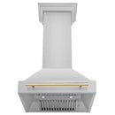 ZLINE Autograph Edition 30 in. Stainless Steel Range Hood with Stainless Steel Shell and Polished Gold Handle (8654STZ-30-G) front, under.