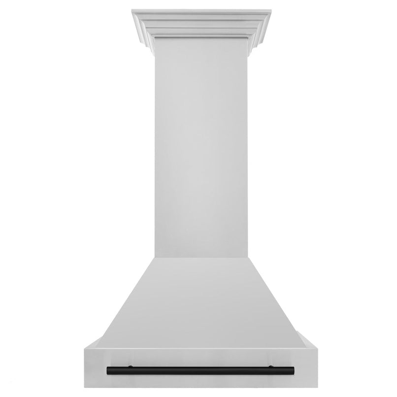 ZLINE Autograph Edition 30 in. Stainless Steel Range Hood with Stainless Steel Shell and Matte Black Handle front.