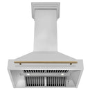 ZLINE Autograph Edition 36 in. Stainless Steel Range Hood with Stainless Steel Shell and Champagne Bronze Handle (8654STZ-36-CB) front, under.