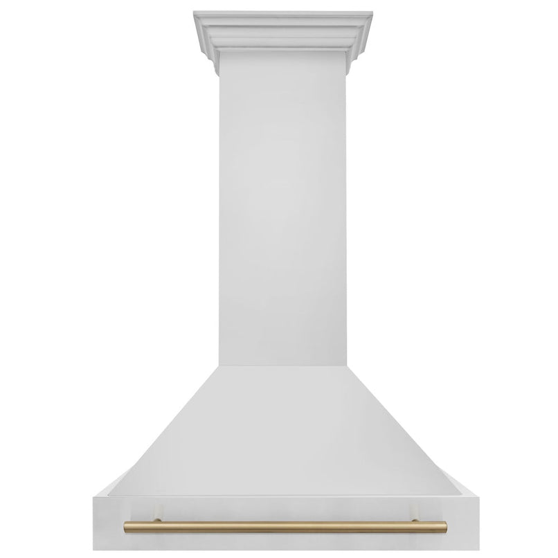 ZLINE Autograph Edition 36 in. Stainless Steel Range Hood with Stainless Steel Shell and Champagne Bronze Handle (8654STZ-36-CB) front.