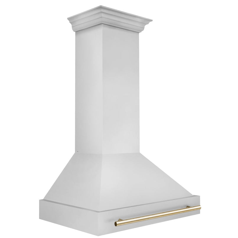 ZLINE Autograph Edition 36 in. Stainless Steel Range Hood with Stainless Steel Shell and Polished Gold Handle (8654STZ-36-G) side.