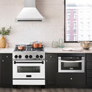 ZLINE Autograph Edition 30 in. Stainless Steel Range Hood with White Matte Shell and Matte Black Handle (8654STZ-WM30-MB) in a luxury kitchen.