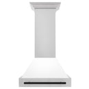 ZLINE Autograph Edition 30 in. Stainless Steel Range Hood with White Matte Shell and Matte Black Handle (8654STZ-WM30-MB) front.