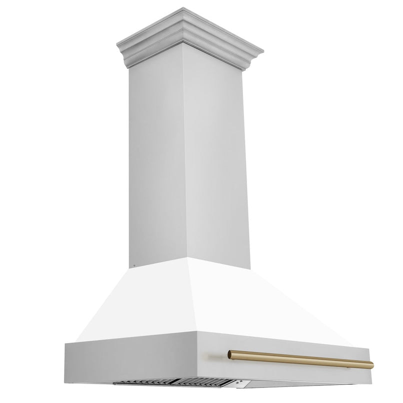 ZLINE Autograph Edition 36 in. Stainless Steel Range Hood with White Matte Shell and Champagne Bronze Handle (8654STZ-WM36-CB)