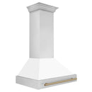 ZLINE Autograph Edition 36 in. Stainless Steel Range Hood with White Matte Shell and Champagne Bronze Handle (8654STZ-WM36-CB) side.