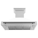 ZLINE Autograph Edition 48 in. Stainless Steel Range Hood with White Matte Shell and Matte Black Handle (8654STZ-WM48-MB) front, under.