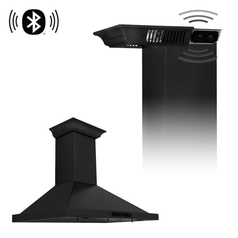 ZLINE 36 in. CrownSound™ Ducted Vent Wall Mount Range Hood in Black Stainless Steel with Built-in Bluetooth Speakers (BSKBNCRN-BT-36)