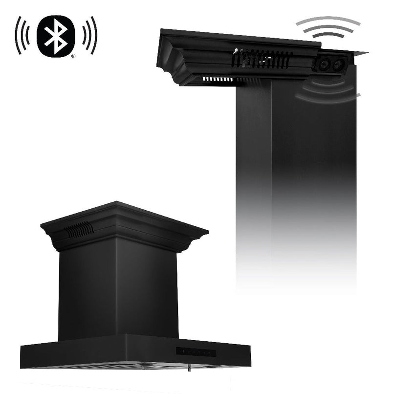 ZLINE 30 in. CrownSound™ Ducted Vent Wall Mount Range Hood in Black Stainless Steel with Built-in Bluetooth Speakers (BSKENCRN-BT-30)