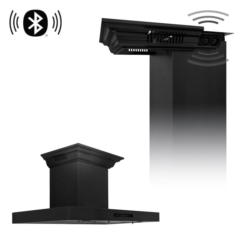 ZLINE 36 in. CrownSound™ Ducted Vent Wall Mount Range Hood in Black Stainless Steel with Built-in Bluetooth Speakers (BSKENCRN-BT-36)