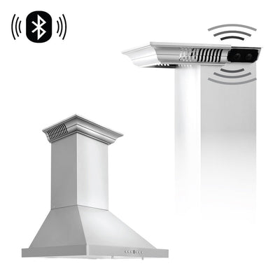 ZLINE 24 in. CrownSound™ Ducted Vent Wall Mount Range Hood in Stainless Steel with Built-in Bluetooth Speakers (KBCRN-BT-24)