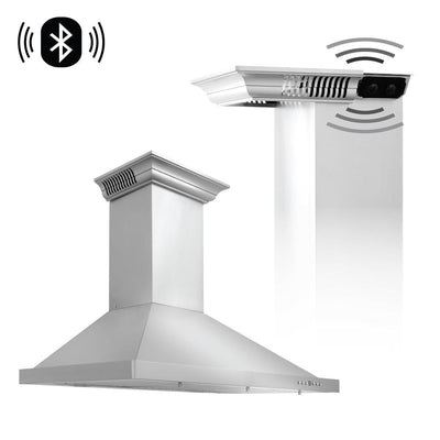 ZLINE 30 in. CrownSound™ Ducted Vent Wall Mount Range Hood in Stainless Steel with Built-in Bluetooth Speakers (KBCRN-BT-30)