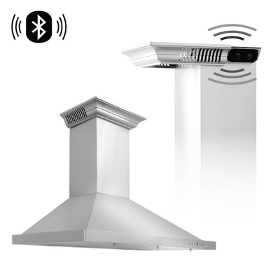 ZLINE 36 in. CrownSound™ Ducted Vent Wall Mount Range Hood in Stainless Steel with Built-in Bluetooth Speakers (KBCRN-BT-36)