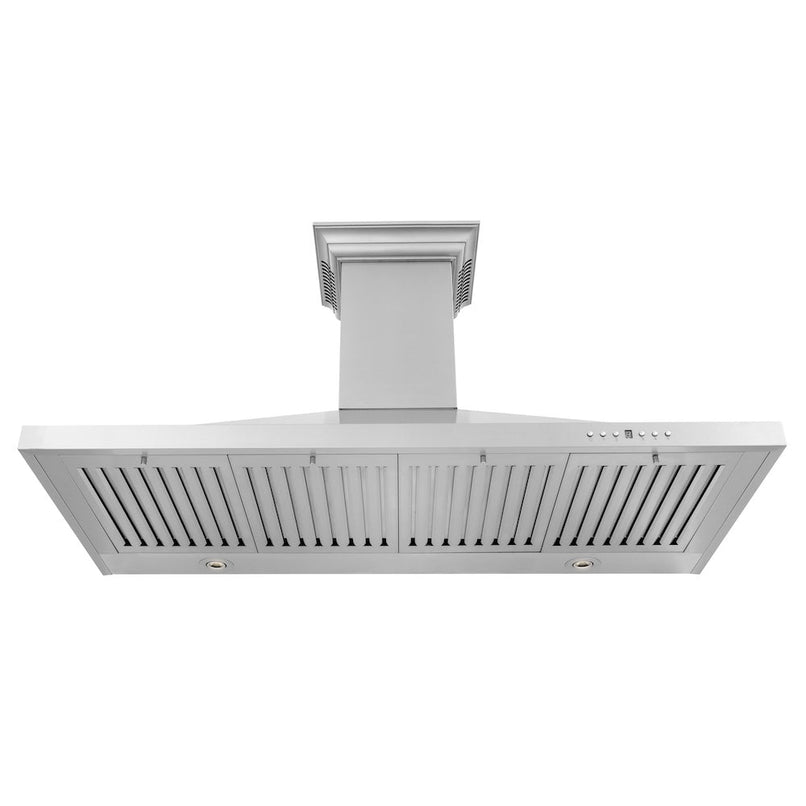 ZLINE 48 in. CrownSound™ Ducted Vent Wall Mount Range Hood in Stainless Steel with Built-in Bluetooth Speakers (KBCRN-BT-48) front, under.