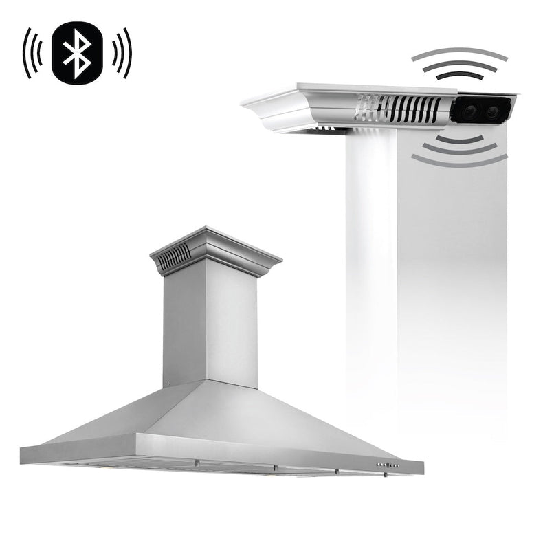 ZLINE 48 in. CrownSound™ Ducted Vent Wall Mount Range Hood in Stainless Steel with Built-in Bluetooth Speakers (KBCRN-BT-48)