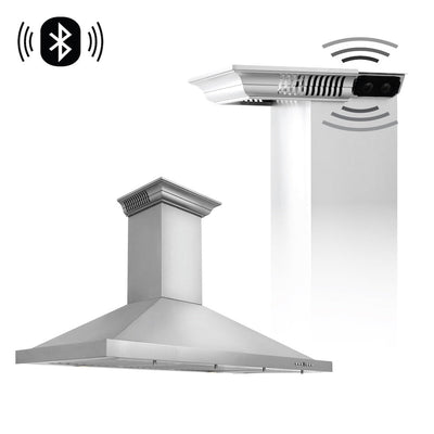 ZLINE 48 in. CrownSound™ Ducted Vent Wall Mount Range Hood in Stainless Steel with Built-in Bluetooth Speakers (KBCRN-BT-48)