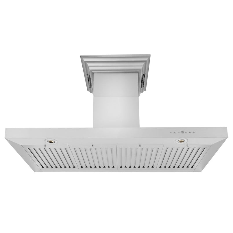 ZLINE 48 in. CrownSound™ Ducted Vent Wall Mount Range Hood in Stainless Steel with Built-in Bluetooth Speakers (KECRN-BT-48) front, under.