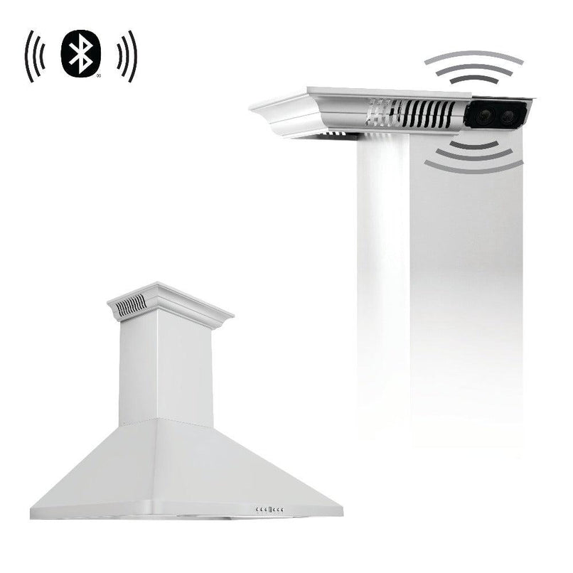 ZLINE 36 in. CrownSound™ Ducted Vent Wall Mount Range Hood in Stainless Steel with Built-in Bluetooth Speakers (KF1CRN-BT-36)
