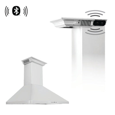 ZLINE 36 in. CrownSound™ Ducted Vent Wall Mount Range Hood in Stainless Steel with Built-in Bluetooth Speakers (KF1CRN-BT-36)