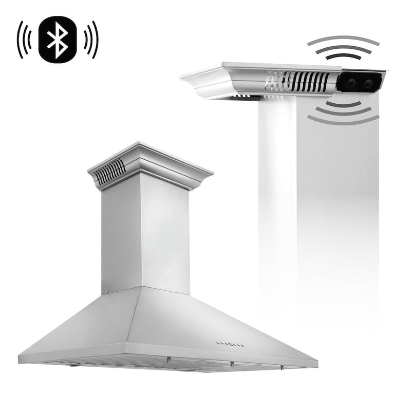 ZLINE 36 in. CrownSound™ Ducted Vent Wall Mount Range Hood in Stainless Steel with Built-in Bluetooth Speakers (KL2CRN-BT-36)