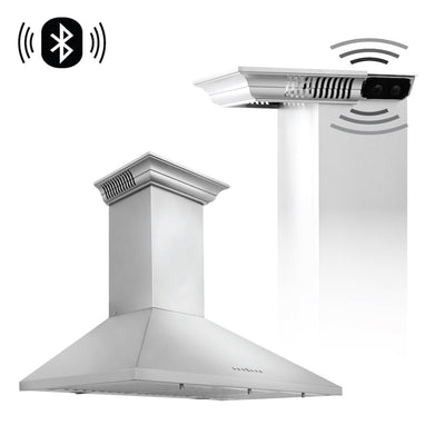 ZLINE 36 in. CrownSound™ Ducted Vent Wall Mount Range Hood in Stainless Steel with Built-in Bluetooth Speakers (KL2CRN-BT-36)