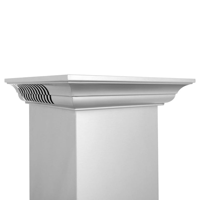 ZLINE 48 in. CrownSound™ Ducted Vent Wall Mount Range Hood in Stainless Steel with Built-in Bluetooth Speakers (KL2CRN-BT-48) crown molding.