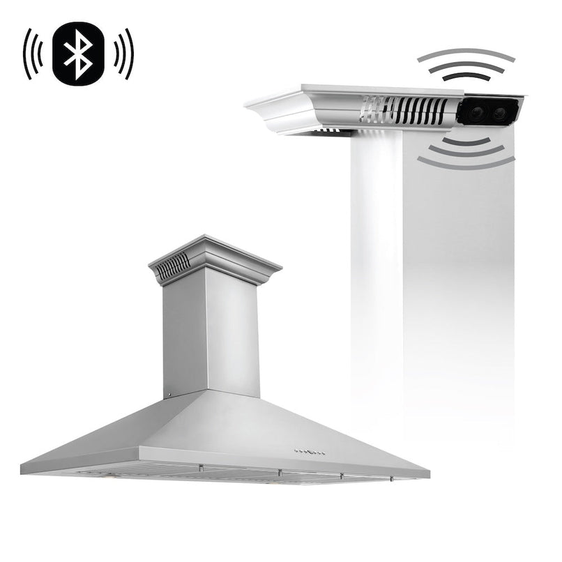 ZLINE 48 in. CrownSound™ Ducted Vent Wall Mount Range Hood in Stainless Steel with Built-in Bluetooth Speakers (KL2CRN-BT-48)