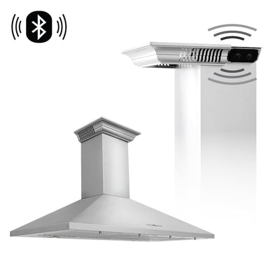 ZLINE 48 in. CrownSound™ Ducted Vent Wall Mount Range Hood in Stainless Steel with Built-in Bluetooth Speakers (KL2CRN-BT-48)