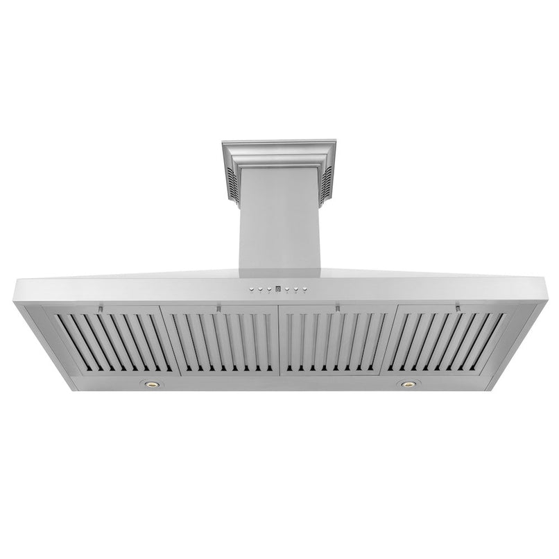 ZLINE 48 in. CrownSound™ Ducted Vent Wall Mount Range Hood in Stainless Steel with Built-in Bluetooth Speakers (KL3CRN-BT-48) front, under.