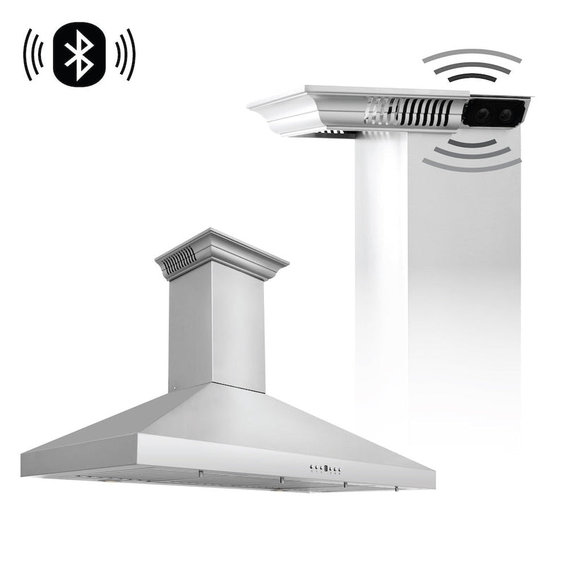 ZLINE 48 in. CrownSound™ Ducted Vent Wall Mount Range Hood in Stainless Steel with Built-in Bluetooth Speakers (KL3CRN-BT-48)