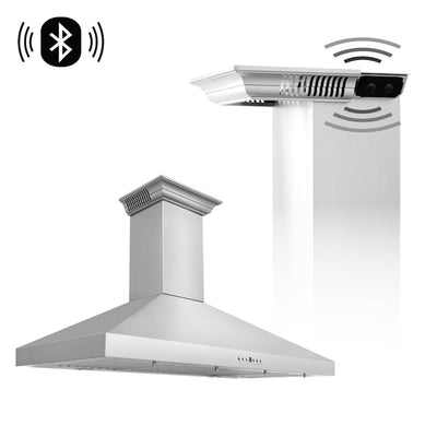 ZLINE 48 in. CrownSound™ Ducted Vent Wall Mount Range Hood in Stainless Steel with Built-in Bluetooth Speakers (KL3CRN-BT-48)