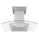 ZLINE 36 in. CrownSound™ Ducted Vent Wall Mount Range Hood in Stainless Steel and Glass with Built-in Bluetooth Speakers (KZCRN-BT-36) front, under.